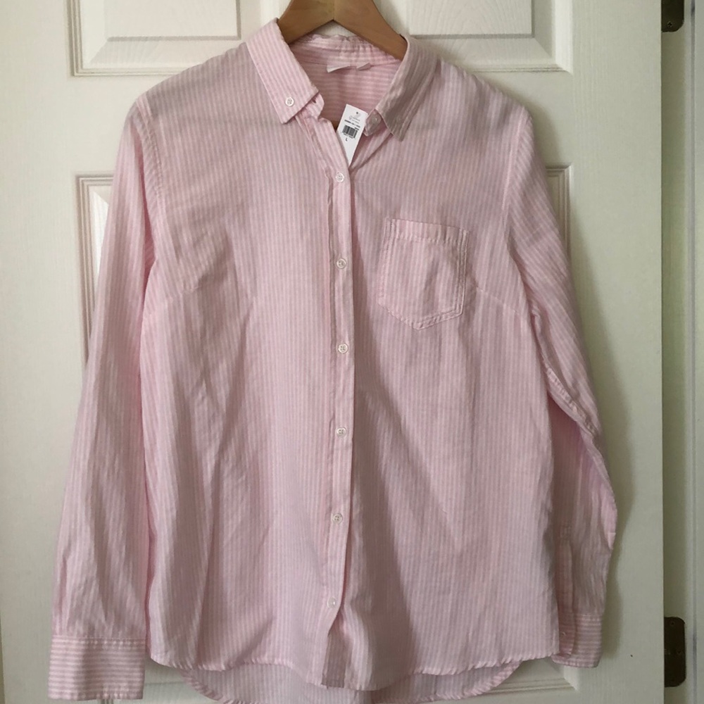 Gap Factory pink & white stripe Oxford shirt, size L